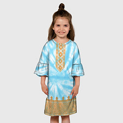 Платье клеш для девочки Славянская тай-дай рубаха, цвет: 3D-принт — фото 2