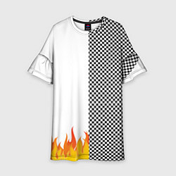 Платье клеш для девочки Шахматаня клетка с огнём, цвет: 3D-принт
