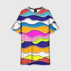 Платье клеш для девочки Разноцветные волны Летний паттерн, цвет: 3D-принт