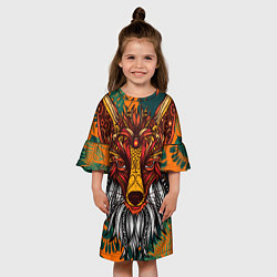 Платье клеш для девочки Рыжая Лиса африканский узор Разноцветная лисичка, цвет: 3D-принт — фото 2