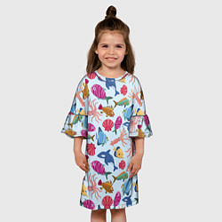 Платье клеш для девочки Паттерн из морских жителей Лето, цвет: 3D-принт — фото 2