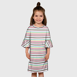 Платье клеш для девочки Полоски светлые на белом фоне, цвет: 3D-принт — фото 2