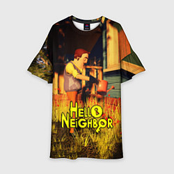 Платье клеш для девочки Hello Neighbor Привет сосед Сосед поливает, цвет: 3D-принт