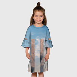 Платье клеш для девочки Абстрактные блоки и небо - Голубой, цвет: 3D-принт — фото 2