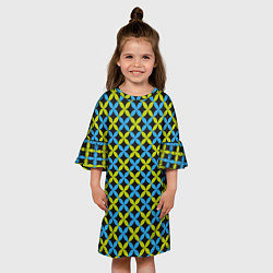 Платье клеш для девочки Зеленые и синие листочки паттерн, цвет: 3D-принт — фото 2