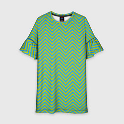 Платье клеш для девочки Зеленые зигзаги, цвет: 3D-принт