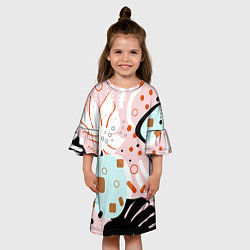 Платье клеш для девочки Абстрактные фигуры с пальмовыми листами на розовом, цвет: 3D-принт — фото 2