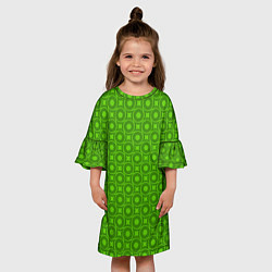 Платье клеш для девочки Зеленые круги и ромбы, цвет: 3D-принт — фото 2