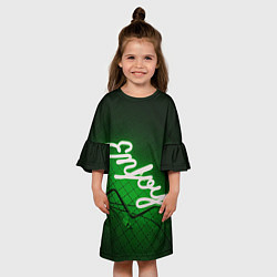 Платье клеш для девочки Неоновая надпись во тьме: Наслаждайся - Зелёный, цвет: 3D-принт — фото 2