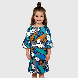 Платье клеш для девочки Акула и другие обитатели океана, цвет: 3D-принт — фото 2