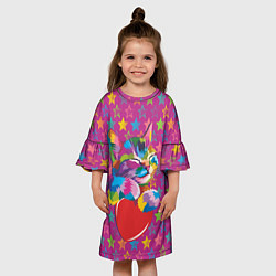 Платье клеш для девочки Сердечный котик в поп-арте, цвет: 3D-принт — фото 2