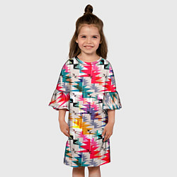 Платье клеш для девочки Многоцветный абстрактный геометрический, цвет: 3D-принт — фото 2