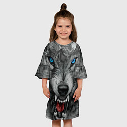 Платье клеш для девочки Агрессивный волк с синими глазами, цвет: 3D-принт — фото 2