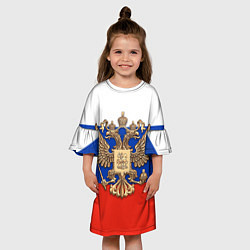 Платье клеш для девочки Герб России на фоне флага, цвет: 3D-принт — фото 2