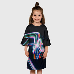 Платье клеш для девочки Абстрактные световые линии во тьме, цвет: 3D-принт — фото 2
