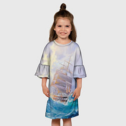 Платье клеш для девочки Фрегат в штормовом океане, цвет: 3D-принт — фото 2