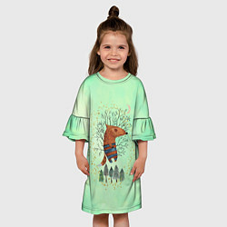 Платье клеш для девочки Лиса в ночном лесу, цвет: 3D-принт — фото 2