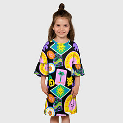 Платье клеш для девочки Летние наклейки pop-art паттерн, цвет: 3D-принт — фото 2