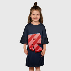 Платье клеш для девочки Roblox red - Роблокс полосатый логотип, цвет: 3D-принт — фото 2