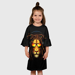 Платье клеш для девочки Лев в наушниках с дредами, цвет: 3D-принт — фото 2