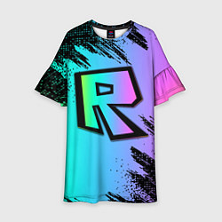 Платье клеш для девочки Roblox neon logo, цвет: 3D-принт