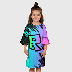 Платье клеш для девочки Roblox neon logo, цвет: 3D-принт — фото 2