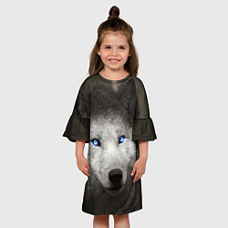 Платье клеш для девочки Волчица с голубыми глазами, цвет: 3D-принт — фото 2