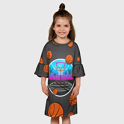 Платье клеш для девочки Летящие баскетбольные мячики, цвет: 3D-принт — фото 2