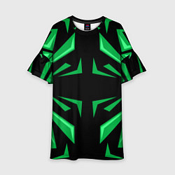 Платье клеш для девочки Фигуры зеленого цвета на черном фоне geometry, цвет: 3D-принт