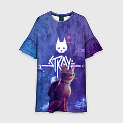 Платье клеш для девочки Stray - kot - neon, цвет: 3D-принт