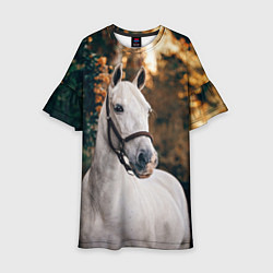 Платье клеш для девочки Белая лошадка, цвет: 3D-принт