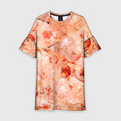 Платье клеш для девочки Гранжевый цветочный узор, коралловый фон, цвет: 3D-принт