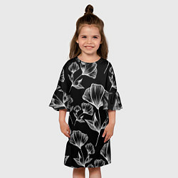 Платье клеш для девочки Графичные цветы на черном фоне, цвет: 3D-принт — фото 2