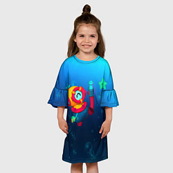 Платье клеш для девочки Brawl Stars - Отис, подводный мир, цвет: 3D-принт — фото 2