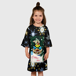 Платье клеш для девочки Новый Год Зайчик Кушает Печенье, цвет: 3D-принт — фото 2