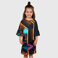 Платье клеш для девочки Неоновые огни на геометрических поверхностях, цвет: 3D-принт — фото 2
