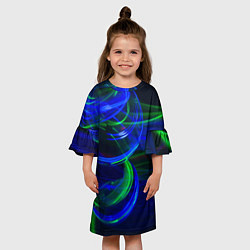 Платье клеш для девочки Неоновые лучи и шар во тьме, цвет: 3D-принт — фото 2
