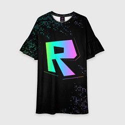 Платье клеш для девочки Roblox logo neon, цвет: 3D-принт