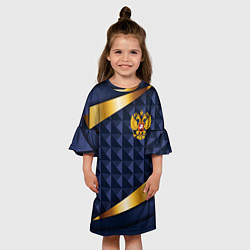 Платье клеш для девочки Золотой герб России на объемном синим фоне, цвет: 3D-принт — фото 2