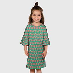 Платье клеш для девочки Паттерн из цветов на зеленом фоне, цвет: 3D-принт — фото 2