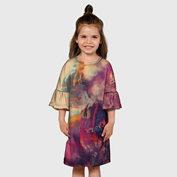 Платье клеш для девочки Множество красок - Розовый, красный, жёлтый, цвет: 3D-принт — фото 2