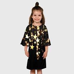 Платье клеш для девочки Золотые праздничные звезды, цвет: 3D-принт — фото 2