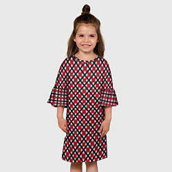 Платье клеш для девочки Красно-черный клетчатый узор шотландка, цвет: 3D-принт — фото 2