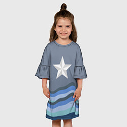Платье клеш для девочки Звезда на сером фоне волна, цвет: 3D-принт — фото 2