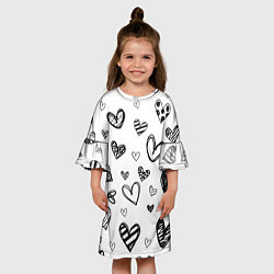 Платье клеш для девочки Сердца нарисованные карандашом, цвет: 3D-принт — фото 2