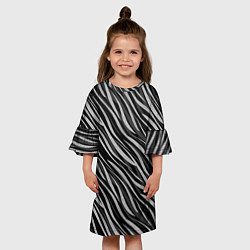 Платье клеш для девочки Полосатый черно-серый узор Зебра, цвет: 3D-принт — фото 2