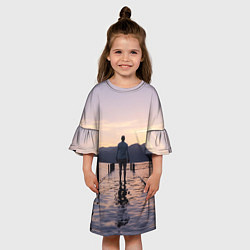 Платье клеш для девочки Парень на затопленном пирсе, цвет: 3D-принт — фото 2