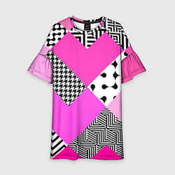 Платье клеш для девочки Розовые стрелки и паттерн, цвет: 3D-принт