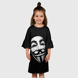 Платье клеш для девочки Маска анонимуса - Гай Фокс, цвет: 3D-принт — фото 2
