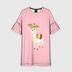 Платье клеш для девочки Забавная лама в сомбреро, цвет: 3D-принт